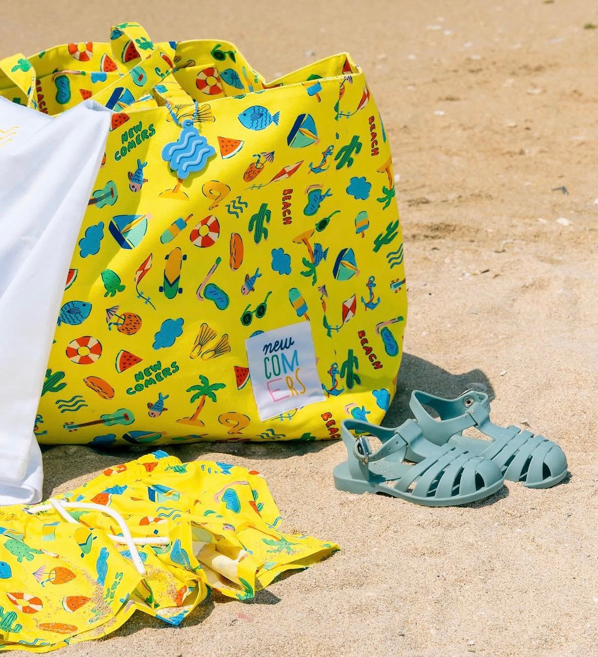 Yellow Beach Print Tote Bag