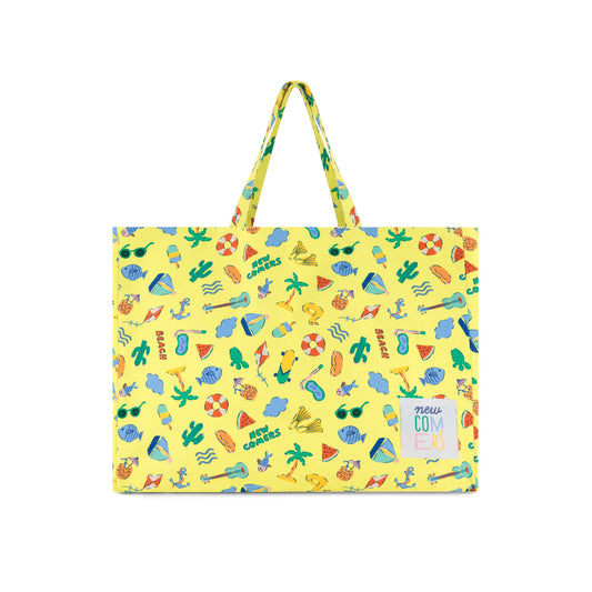 Yellow Beach Print Tote Bag