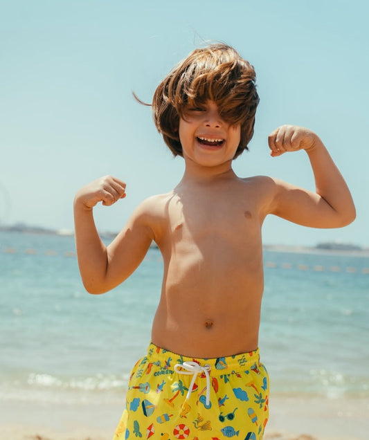 Yellow Beach Print Swimsuit