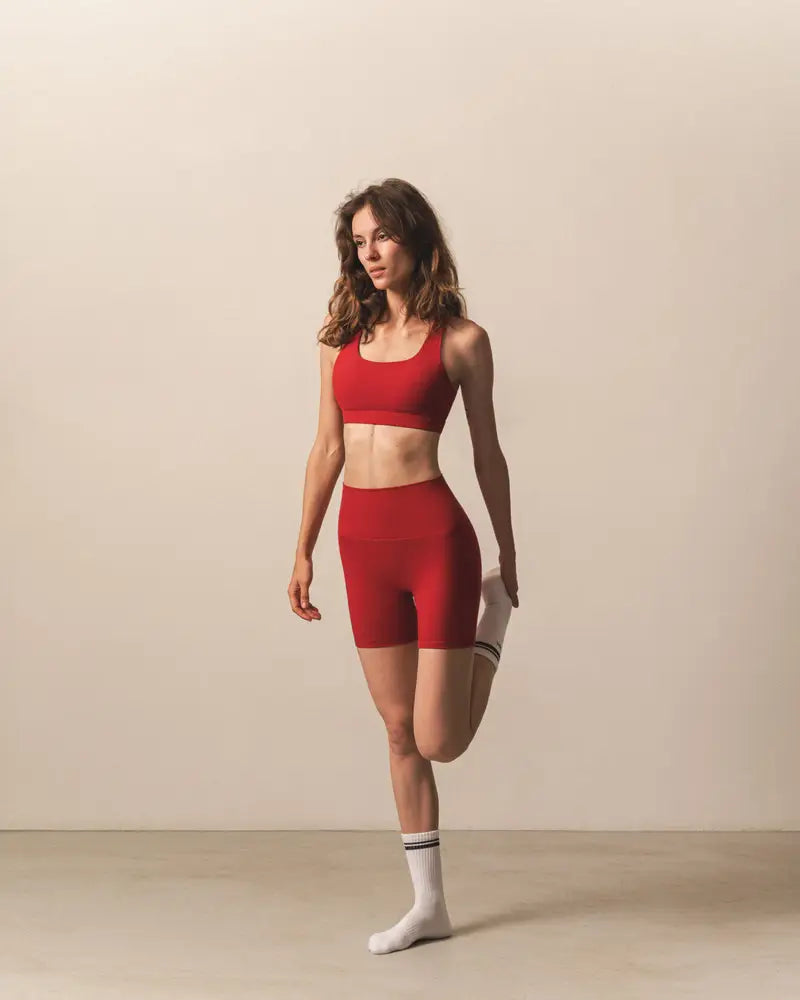 Biker Short and Cut out Bra - Cherry Red