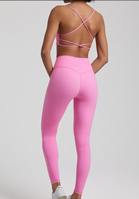 Strappy Pink Set - Legging and Bra