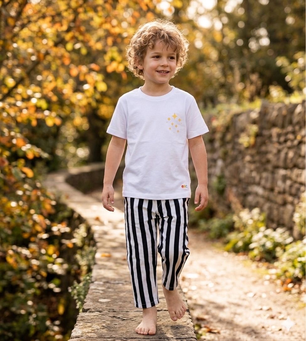 Black and White trouser and Good Vibes t-shirt
