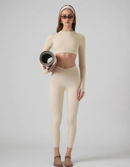 Harmony High V-Waist Legging & Long Sleeve Top - Cream